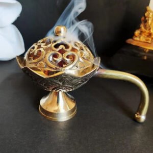 Brass Dhoop Burner (6 inches Height) dhoop open lid