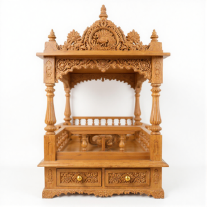 Brown Hand Carved Wooden temple Pooja Mandir