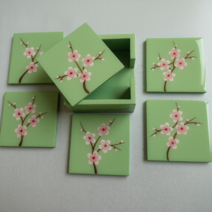 Wooden Coaster Pastel base Rose