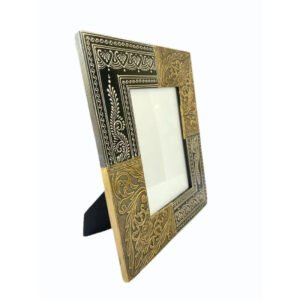 Natural Wood & Gloden Brass Handicraft Wooden Photo Frame For Home