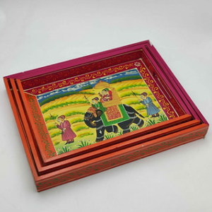 Rajasthani Hand Painted Tray Set of 3 Size of each set 9x12-10x13-11x14 inches