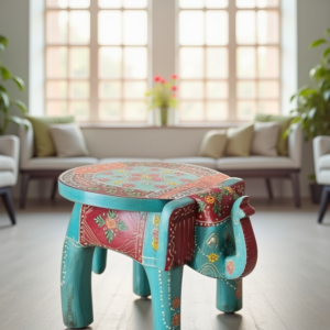 Wood Elephant Head Pooja stool