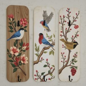 Wooden Bird Themed Decorative Key Holder Wall Hook