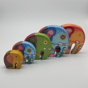 Wooden Elephant Hand Painted Decor