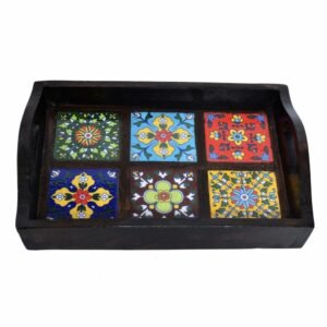 Tray Wooden Hand Painted Tile Fitted  Size 12x6 inches