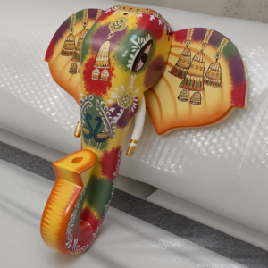 Wooden Hand painted Elephant Head For Wall Decor Yellow