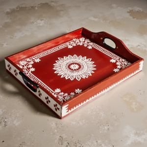 Wooden Red Square Bone Inlay Tray Size 10*6 Inches