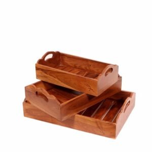 Serving Tray Wooden Set of 3 Size 14x10 inch