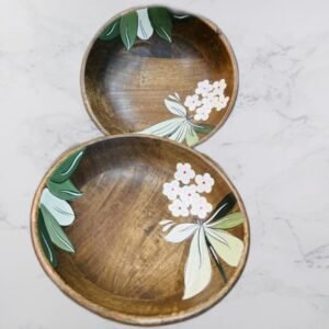 Wooden Bowl With Hand Painted Floral Leaf Designs